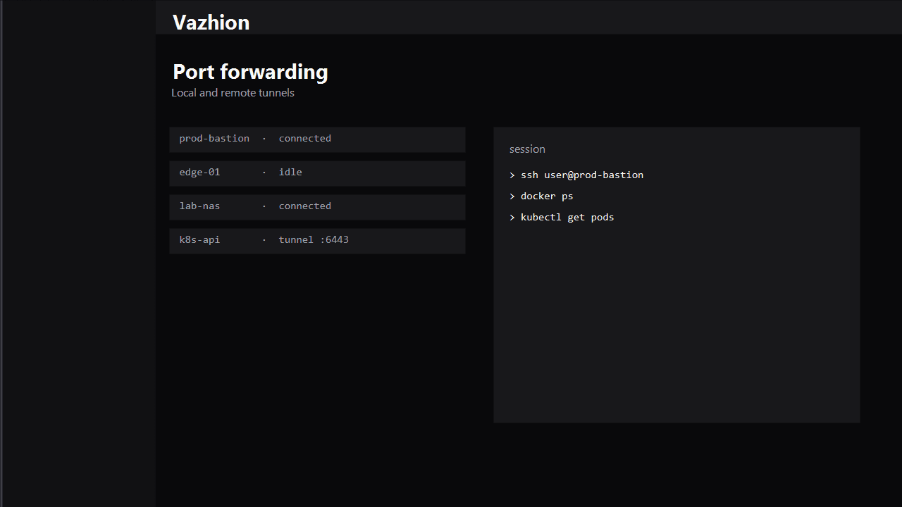 Port forwarding panel in Vazhion